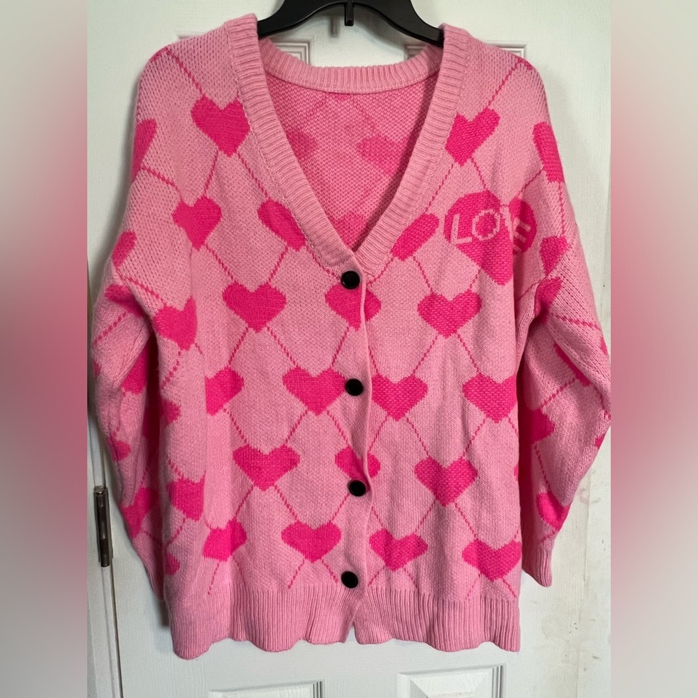 SHEIN Pink Heart Cardigan Sweater